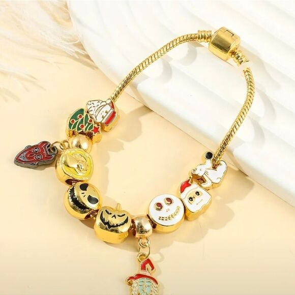 Gold Tone Nightmare Before Christmas Themed Charm Bracelet - Picture 2 of 8